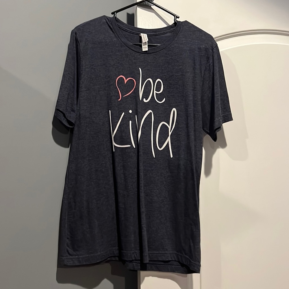 Size large bella canvas heather blue T-shirt with be kind